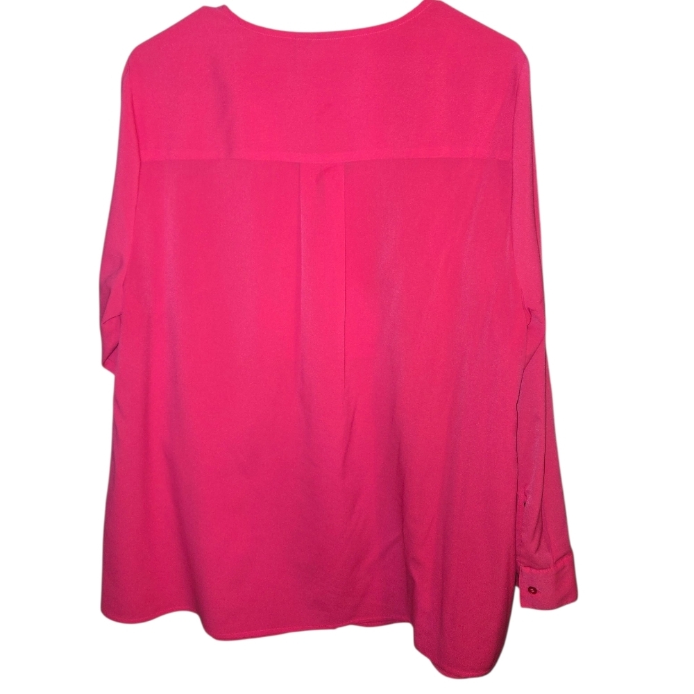 Pink Womens Sheer Chiffon Blouse, Roll Tab Sleeve, Size 14-16, Lane Bryant - Picture 4 of 9